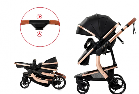 Carucior 3 in 1, Geanta de scutece, Suspensie pe roata si cadru, Bubu-Still, Sun-NEGRU [12]