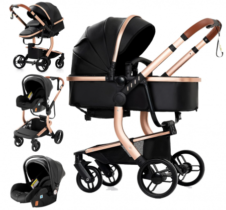 Carucior 3 in 1 - Carucior 3 in 1, Geanta de scutece, Suspensie pe roata si cadru, Bubu-Still, Sun-NEGRU