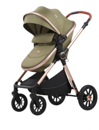 Carucior 3 in 1, Original L-Sun, cu suspensii, Geanta pentru accesorii si salteluta, Maro, Maner reversibil, Manusi protectie, Cadru aluminiu [2]