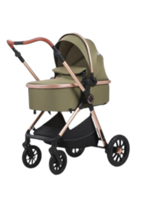 Carucior 3 in 1, Original L-Sun, cu suspensii, Geanta pentru accesorii si salteluta, Maro, Maner reversibil, Manusi protectie, Cadru aluminiu [3]