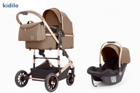 Carucior 3 in 1 - Carucior 3 in 1, Kidilo, cu suspensii, Geanta termica pentru accesorii si salteluta, Landou reversibil, Cadru aluminiu, A10