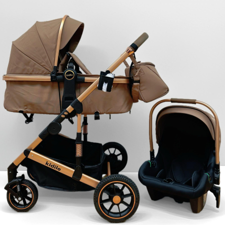 Carucior 3 in 1, Kidilo, cu suspensii, Geanta termica pentru accesorii si salteluta, Landou reversibil, Cadru aluminiu, A10 [2]