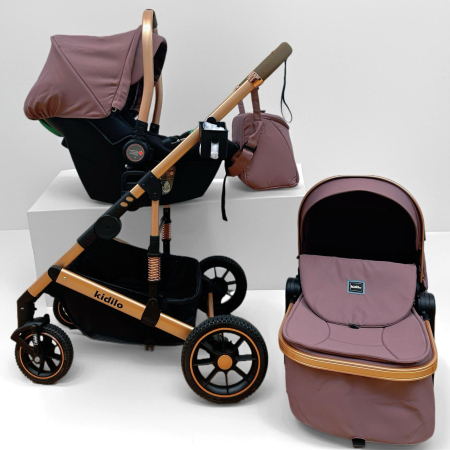 Carucior 3 in 1, Kidilo, cu suspensii, Geanta termica pentru accesorii si salteluta,Mov visina, Landou reversibil, Cadru aluminiu, A10 [4]