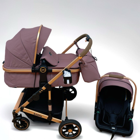 Carucior 3 in 1, Kidilo, cu suspensii, Geanta termica pentru accesorii si salteluta,Mov visina, Landou reversibil, Cadru aluminiu, A10 [1]