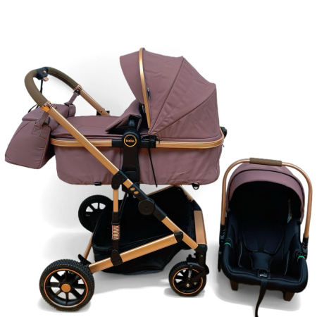 Carucior 3 in 1, Kidilo, cu suspensii, Geanta termica pentru accesorii si salteluta,Mov visina, Landou reversibil, Cadru aluminiu, A10 [5]