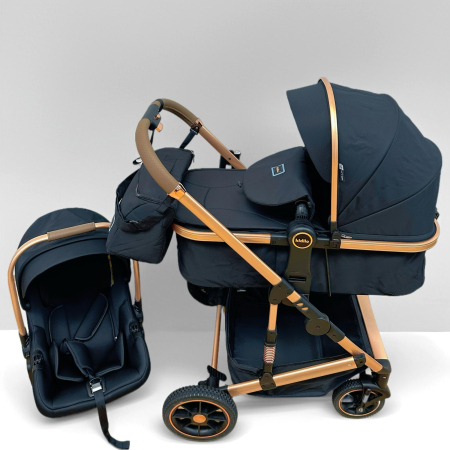 Carucior 3 in 1, Kidilo, cu suspensii, Geanta termica pentru accesorii si salteluta, Negru, Landou reversibil, Cadru aluminiu, A10 [5]