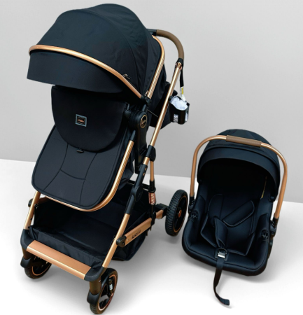 Carucior 3 in 1, Kidilo, cu suspensii, Geanta termica pentru accesorii si salteluta, Negru, Landou reversibil, Cadru aluminiu, A10 [11]