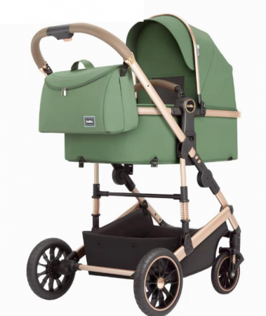 Carucior 3 in 1, Kidilo, cu suspensii, Geanta termica pentru accesorii si salteluta, Verde, Landou reversibil, Cadru aluminiu, A10 [8]