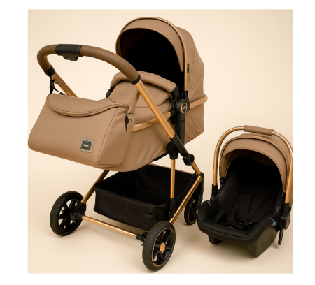 Carucior 3 in 1, Kidilo, cu suspensii, Lux, Geanta termica pentru accesorii si salteluta, Reversibil, Cadru aluminiu, Maro [8]