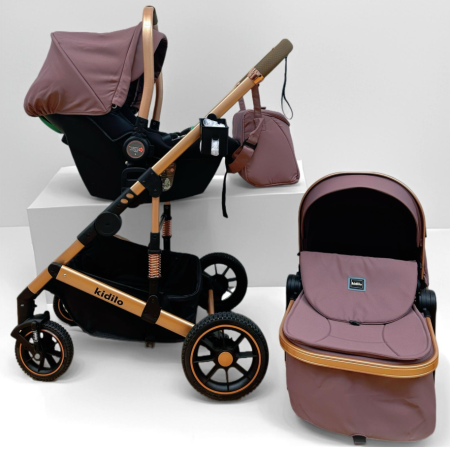 Carucior 3 in 1, Kidilo, cu suspensii, Lux, Geanta termica pentru accesorii si salteluta, Reversibil, Cadru aluminiu, Mov pudra [1]