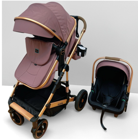 Carucior 3 in 1, Kidilo, cu suspensii, Lux, Geanta termica pentru accesorii si salteluta, Reversibil, Cadru aluminiu, Mov pudra [3]