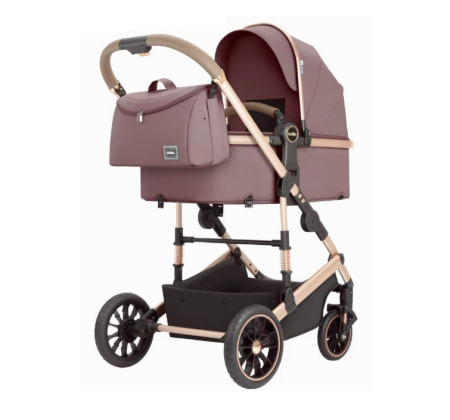 Carucior 3 in 1, Kidilo, cu suspensii, Lux, Geanta termica pentru accesorii si salteluta, Reversibil, Cadru aluminiu, Mov pudra [4]