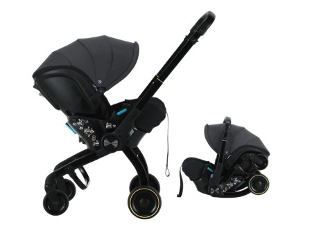Carucioare - Carucior 3 in 1 pentru copii, Cu scoica auto, Parasolar extensibil cu UPF 50+, Ultrapliabil, Aprobat pentru transport avion, Maner telescopic si reversibil, Pozitie de somn, Negru