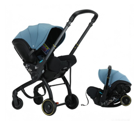 Carucioare - Carucior 3 in 1 pentru copii, Cu scoica auto, Parasolar extensibil cu UPF 50+, Ultrapliabil, Aprobat pentru transport avion, Maner telescopic si reversibil, Pozitie de somn, albastru