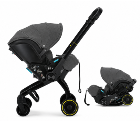 Carucioare - Carucior 3 in 1 pentru copii, Cu scoica auto, Parasolar extensibil cu UPF 50+, Ultrapliabil, Aprobat pentru transport avion, Maner telescopic si reversibil, Pozitie de somn, gri