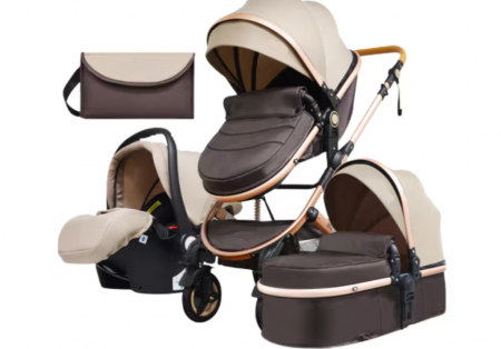 Carucior 3 in 1 - Carucior 3 in 1, Geanta de scutece, Suspensie dinamica, Atestat SGS Elvetia, Bej