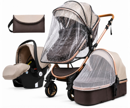 Carucior 3 in 1 - Carucior 3 in 1, Geanta de scutece, Suspensie dinamica, Atestat SGS Elvetia, Bej