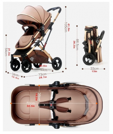 Carucior 3 in 1, Suspensie dubla pe roata, Geanta inclusa, strangere compacta, Belecoo, bej uni [3]