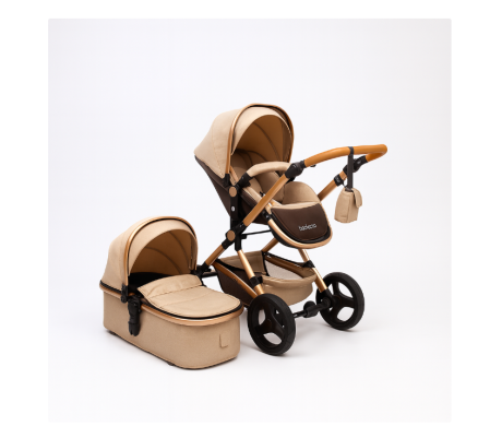 Carucior 3 in 1, Suspensie dubla pe roata, Geanta inclusa, strangere compacta, Belecoo, bej uni [11]