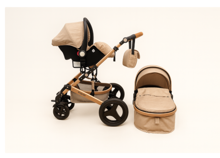 Carucior 3 in 1, Suspensie dubla pe roata, Geanta inclusa, strangere compacta, Belecoo, bej uni [12]