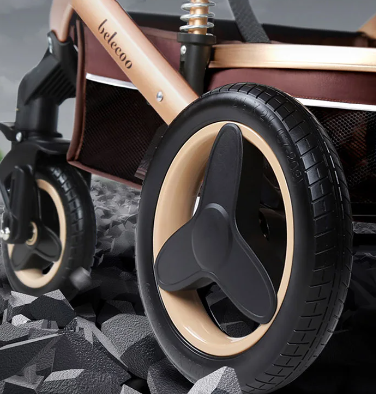 Carucior 3 in 1, Suspensie dubla pe roata, Geanta inclusa, strangere compacta, Belecoo, bej uni [2]