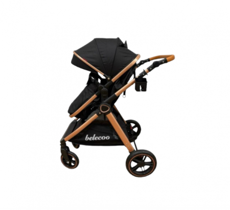 Carucior 3 in 1, Suspensie dubla pe roata, Geanta inclusa, strangere compacta, Belecoo, negru [3]