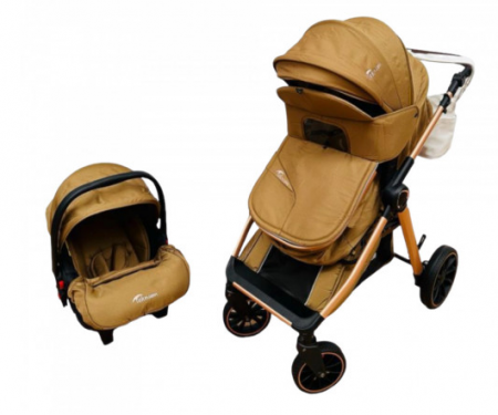 Carucior 3 in 1, Teknum, cu suspensii, Geanta pentru accesorii si salteluta, Bej [4]