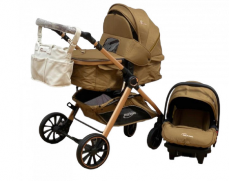 Carucior 3 in 1, Teknum, cu suspensii, Geanta pentru accesorii si salteluta, Bej [3]