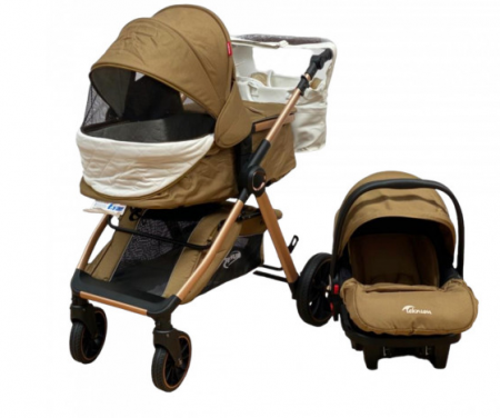 Carucior 3 in 1, Teknum, cu suspensii, Geanta pentru accesorii si salteluta, Bej [2]