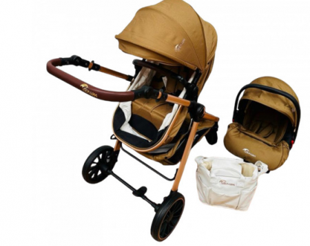 Carucior 3 in 1, Teknum, cu suspensii, Geanta pentru accesorii si salteluta, Bej [6]
