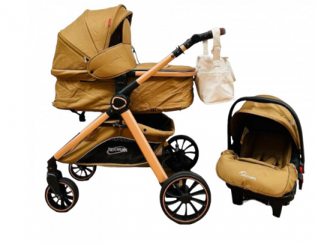 Carucior 3 in 1, Teknum, cu suspensii, Geanta pentru accesorii si salteluta, Bej [5]