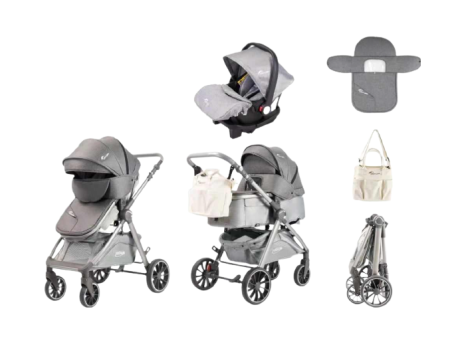 Carucior 3 in 1, Teknum, cu suspensii, Geanta pentru accesorii si salteluta, gri [1]