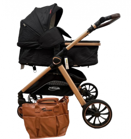 Carucior 3 in 1, Teknum, cu suspensii, Geanta pentru accesorii si salteluta, negru [3]