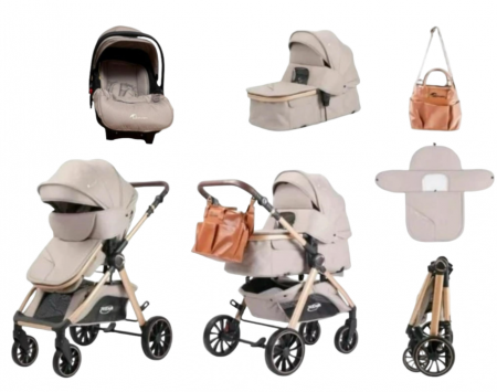 Carucior 3 in 1 - Carucior 3 in 1, Teknum, cu suspensii, Geanta pentru accesorii si salteluta, Kaki