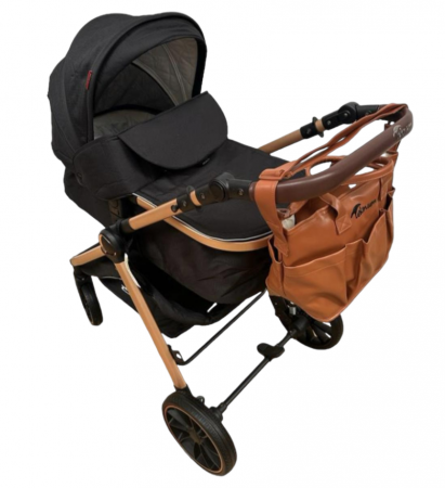 Carucior 3 in 1, Teknum, cu suspensii, Geanta pentru accesorii si salteluta, negru [5]