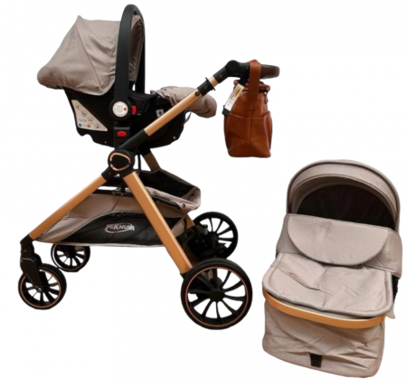 Carucior 3 in 1, Teknum, cu suspensii, Geanta pentru accesorii si salteluta, Kaki [2]