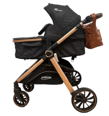 Carucior 3 in 1, Teknum, cu suspensii, Geanta pentru accesorii si salteluta, negru [4]