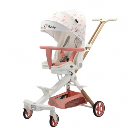 Carucior sport - Carucior bebe cu copertina retractabila pentru protectie UV, 6 si 36 luni, reversibil, pliere compacta tip troler pentru avion, lumini si muzica, inimioare