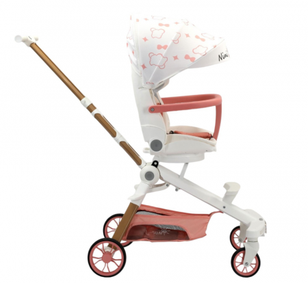 Carucior bebe cu copertina retractabila pentru protectie UV, 6 si 36 luni, reversibil, pliere compacta tip troler pentru avion, lumini si muzica, inimioare [1]