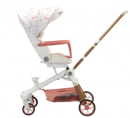 Carucior bebe cu copertina retractabila pentru protectie UV, 6 si 36 luni, reversibil, pliere compacta tip troler pentru avion, lumini si muzica, inimioare [4]