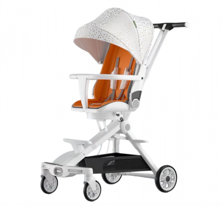 Carucior bebe cu copertina retractabila pentru protectie UV, 6 si 36 luni, reversibil, pliere compacta tip troler pentru avion, lumini si muzica [1]