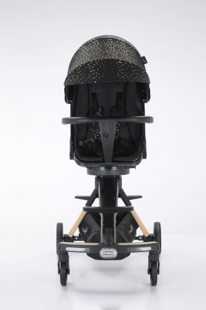 Carucior bebe cu copertina retractabila pentru protectie UV, 6 si 36 luni, reversibil, pliere compacta tip troler pentru avion, lumini si muzica, negru [3]