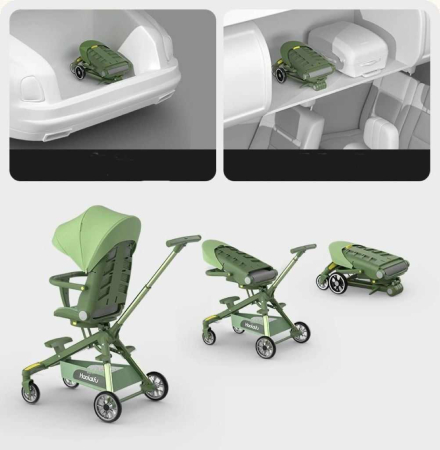 Carucior bebe cu copertina retractabila pentru protectie UV, 6 si 36 luni, reversibil, pliere compacta tip troler pentru avion, lumini si muzica [8]