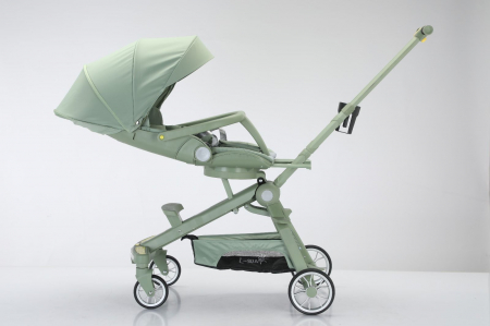 Carucior bebe cu copertina retractabila pentru protectie UV, 6 si 36 luni, reversibil, pliere compacta tip troler pentru avion, lumini si muzica, verde [8]