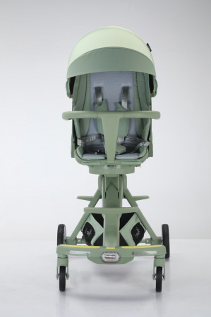 Carucior bebe cu copertina retractabila pentru protectie UV, 6 si 36 luni, reversibil, pliere compacta tip troler pentru avion, lumini si muzica, verde [7]