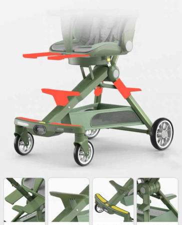 Carucior bebe cu copertina retractabila pentru protectie UV, 6 si 36 luni, reversibil, pliere compacta tip troler pentru avion, lumini si muzica [11]