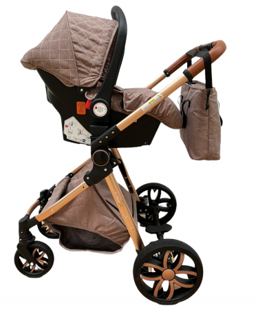 Carucior Bubu-Still, 3 in 1 , 3 piese distincte, suspensie pe roata, reversibil, bej [2]