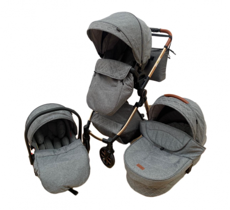 Carucior 3 in 1 - Carucior Bubu-Still, 3 in 1 , 3 piese distincte, suspensie pe roata, reversibil, Gri