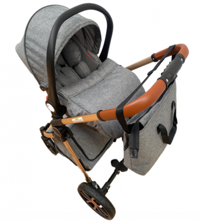 Carucior Bubu-Still, 3 in 1 , 3 piese distincte, suspensie pe roata, reversibil, Gri [7]