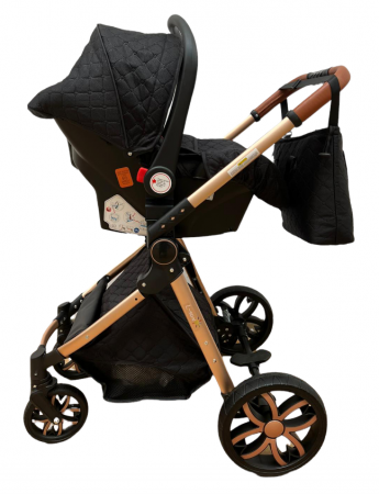 Carucior Bubu-Still, 3 in 1 , 3 piese distincte, suspensie pe roata, reversibil, Negru [7]